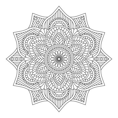 Vektör olarak izole edilmiş mandala. Yuvarlak çizgi deseni. Renklendirme sayfaları için klasik monokrom dekoratif ögesi 