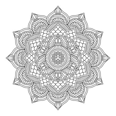 Vektör olarak izole edilmiş mandala. Yuvarlak çizgi deseni. Renklendirme sayfaları için klasik monokrom dekoratif ögesi 