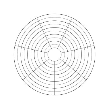 Yedi parçadan oluşan vektör yaşam denge çemberi. Günlük planlayıcı, günlük, defter için yazdırılabilir şablon