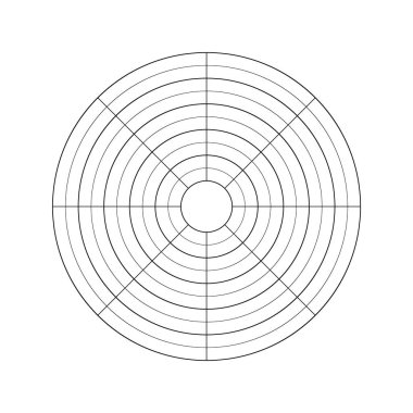Yaşam analizinin vektör çarkı diyagramı, bilgi ve öğretim aracı. Sekiz sektörden eşmerkezli dairelerle yuvarlak diyagram