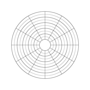 Yaşam dengesi vektör çarkı, 12 sektörden ihtiyaçlar aralığı. Günlük planlayıcı, günlük, defter için yuvarlak diyagram