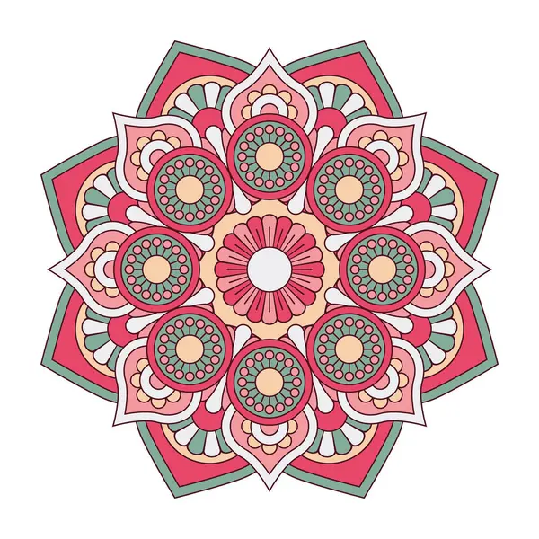 Vektör mandala beyaz arkaplanda izole edildi. Kırmızı ve yeşil renkli mandalalı süs kartı. Doğulu desen, tasarım için klasik dekoratif unsur