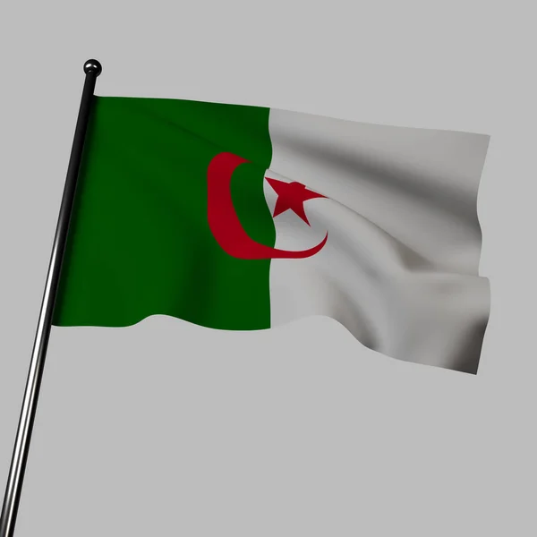 Рендеринг Демонструє Алжирський Прапор Реалістичною Тканиною Хвилює Вітер Нейтральному Сірому — стокове фото