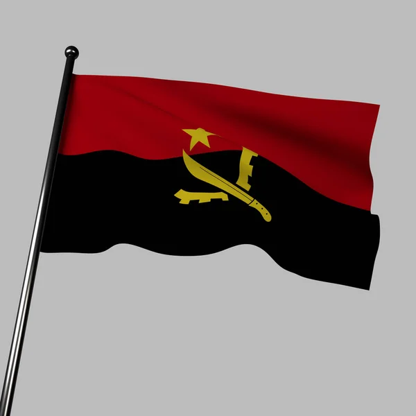 Rüzgarda Dalgalanan Gerçekçi Kumaşlı Boyutlu Angola Bayrağı Tarafsız Gri Bir — Stok fotoğraf
