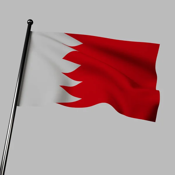 Рендеринг Бахрейнского Флага Машущего Сером Фоне Реалистичным Эффектом Рябины Патриотическое — стоковое фото
