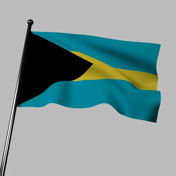 Representación Bandera Las Bahamas Ondeando Con Colores Aguamarina Dorada Triángulo —  Fotos de Stock