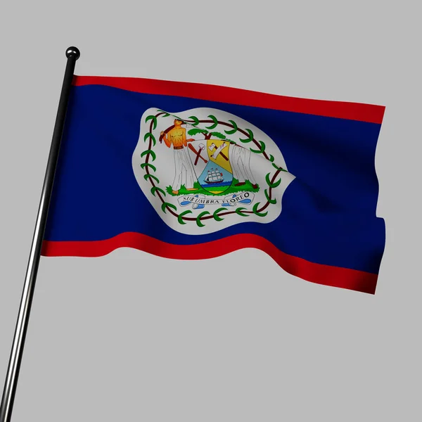 伯利兹国旗的蓝色背景和白色的中央圆圈上有纹章 顶部和底部都有一条红色条纹 国徽描绘了国家历史和自然资源的重要象征 — 图库照片