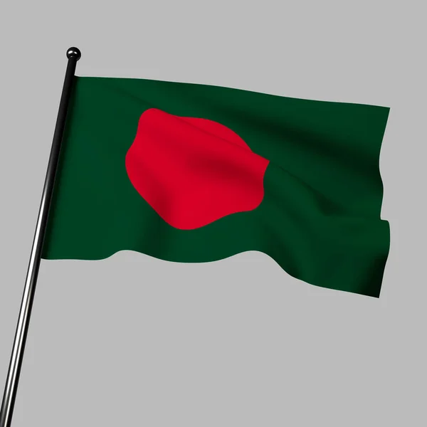 Renderowanie Flagi Bangladeszu Machając Śmiałymi Zielonymi Czerwonymi Kolorami Złotym Krążkiem — Zdjęcie stockowe