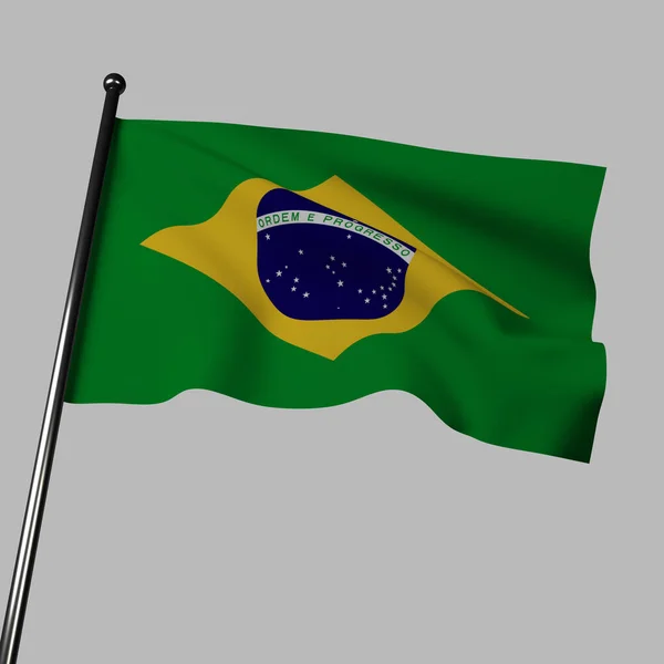 Weergave Van Brazilië Vlag Grijze Achtergrond Groen Veld Gele Diamant — Stockfoto