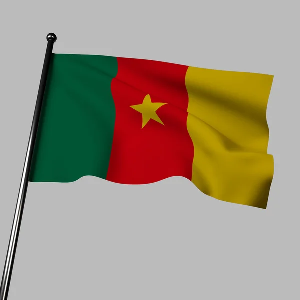 Рендеринг Флага Камеруна Сером Фоне Зеленые Красные Желтые Полосы Центральной — стоковое фото