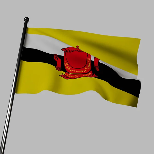 Флаг Брунея Двумя Горизонтальными Полосами Размахивающими Сером Фоне Верхняя Желтая — стоковое фото