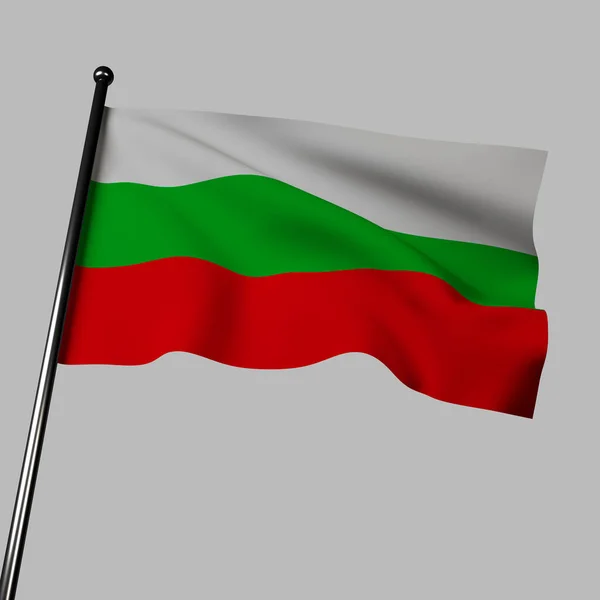 保加利亚国旗的三个水平条纹 即白色 绿色和红色 在这个3D中呈现在灰色背景下 国旗的颜色代表着自由 希望和保加利亚人民的勇气 — 图库照片