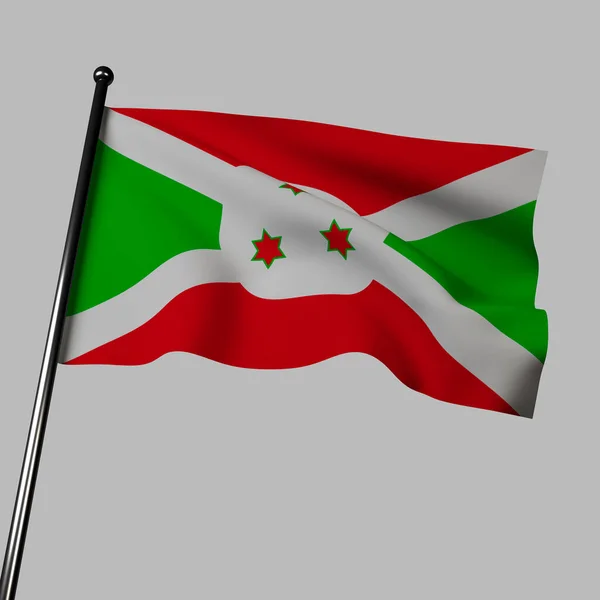 Burundi Bayrağı Gri Bir Zeminde Boyutlu Dalgalanır Bayrağın Kırmızı Yeşil — Stok fotoğraf