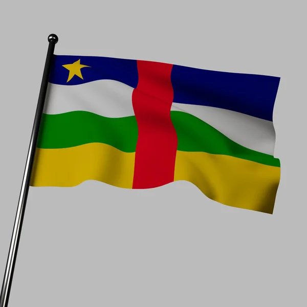 中非共和国的国旗飘扬 蓝色代表自由 白色代表和平 绿色代表希望 黄色代表容忍 红色代表烈士 野生动物 热带雨林 — 图库照片