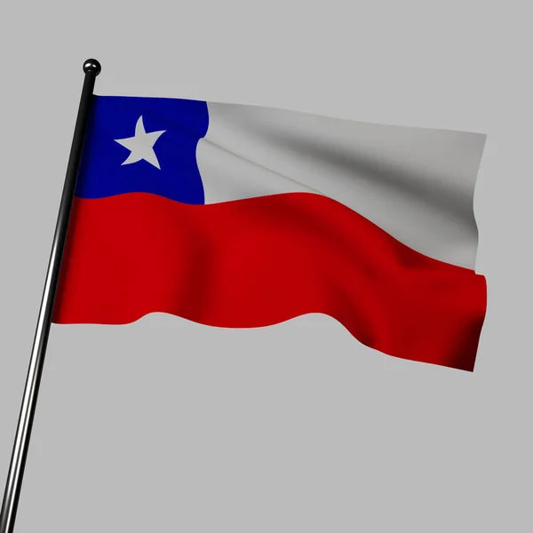 Chile Vlajka Mává Šedém Pozadí Bílé Červené Vodorovné Pruhy Modrý — Stock fotografie