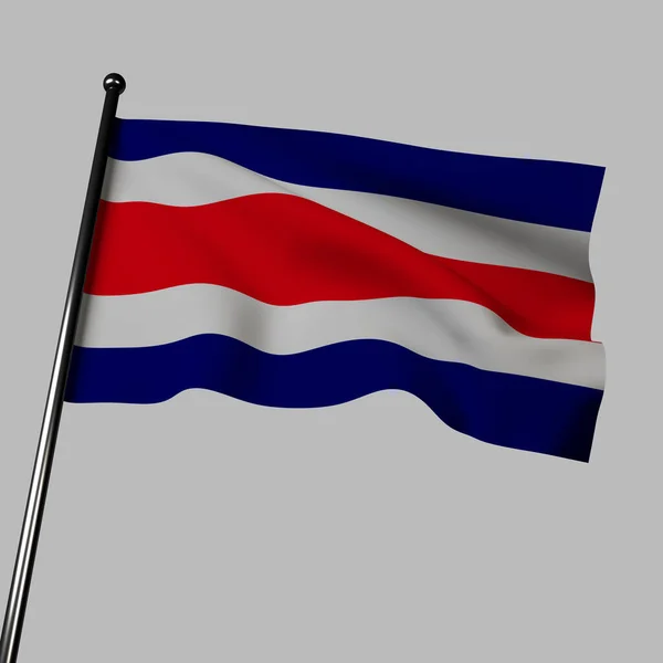 灰色的一面挥动的哥斯达黎加国旗 在3D渲染中表现出来 国旗上有五条蓝色 白色和红色的条纹 象征着天空 纯洁和大海 国徽代表着自由和民主 — 图库照片