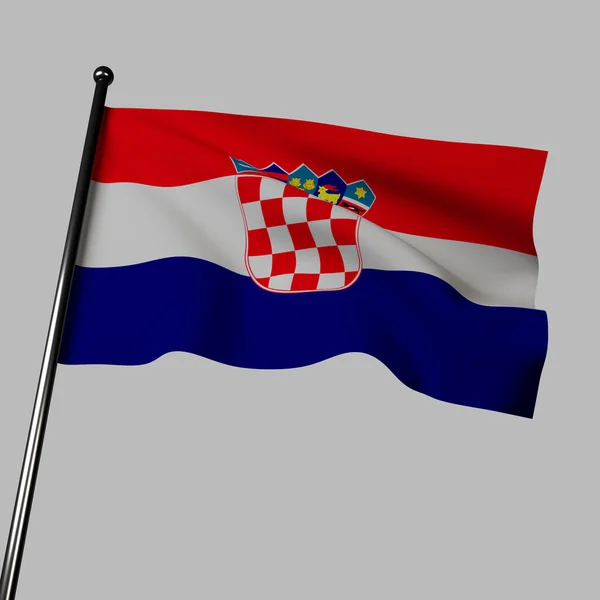 Drapeau Croatie Rendu Sur Gris Dispose Bandes Rouges Blanches Bleues — Photo