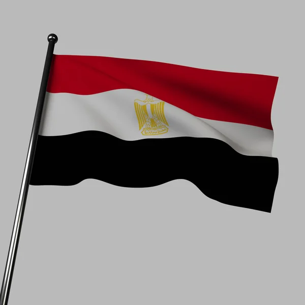 埃及国旗3D挥动渲染灰色有红色 白色和黑色条纹与金鹰萨拉丁 颜色代表独立斗争 老鹰象征着力量和主权 — 图库照片