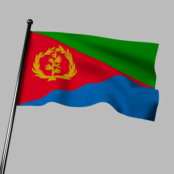 Eritre Bayrağının Gri Arka Planda Dalgalanan Çizimi Yeşil Mavi Kırmızı — Stok fotoğraf