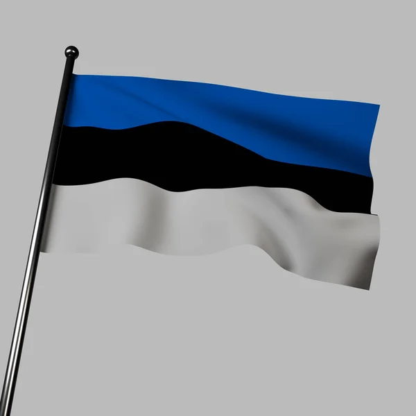 Μια Τρισδιάστατη Απεικόνιση Της Εσθονικής Σημαίας Που Κυματίζει Γκρι Φόντο — Φωτογραφία Αρχείου