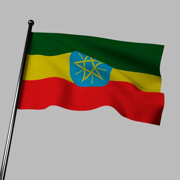Bandera Etíope Ondeando Sobre Fondo Gris Franjas Horizontales Verde Para —  Fotos de Stock