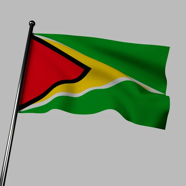 Rendering Guyana Flag Waving Wind Gray Green Represents Agricultural Forested — Stock Photo, Image