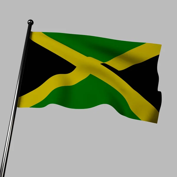 Rendering Jamaican Flag Shows Diagonal Bands Gold Green Black Fluttering — Stock Photo, Image