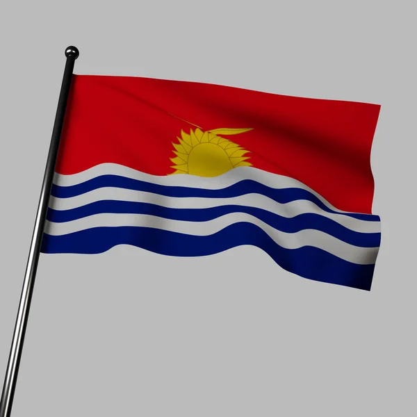 Flaga Kiribati Kołysze Się Delikatnie Wietrze Tej Ilustracji Neutralnym Szarym — Zdjęcie stockowe