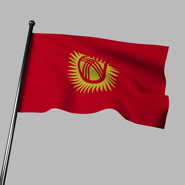 Прапори Киргизстану Звучать Сірому Фоні Цьому Ілюстрації Червоне Поле Символізує — стокове фото