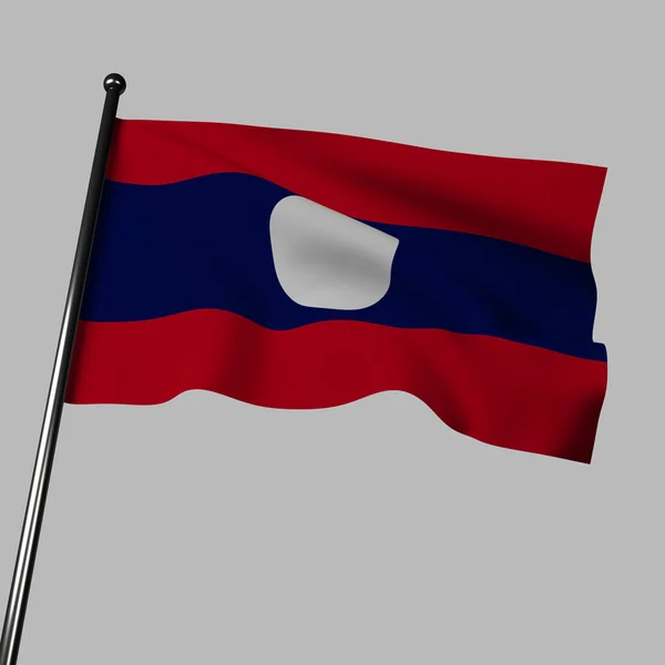 在这个3D插图中 老挝国旗优雅地在灰色背景下摇曳 它充满活力的设计象征着勇敢与和平 红色条纹代表勇气 蓝色条纹代表宁静与富有 — 图库照片