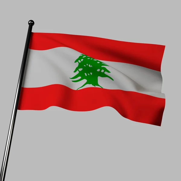 Bandeira Libanesa Graciosamente Acena Brisa Contra Fundo Cinza Neutro Suas — Fotografia de Stock