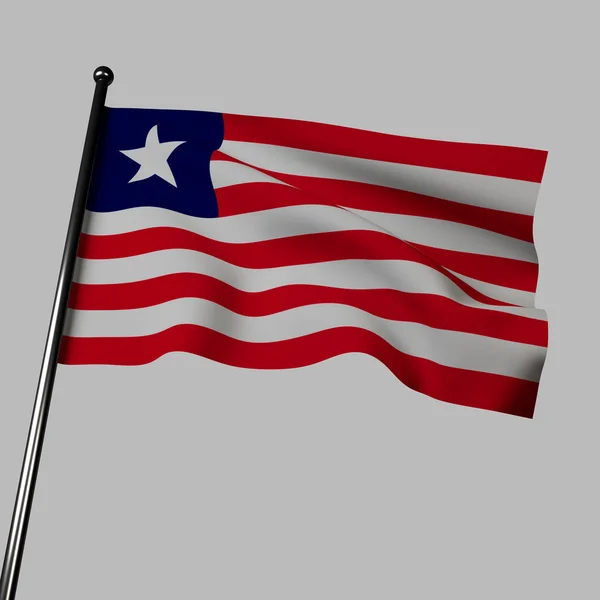 リベリアの3D旗が風に吹かれた 青の色は 忠誠心を表します 旗のデザインは水平のストライプと白い星で 自由と解放されたアフリカ人奴隷の家としての国家の設立を象徴しています — ストック写真