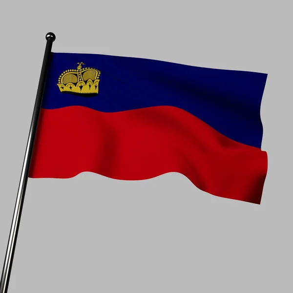 Bandeira Liechtenstein Agita Contra Fundo Cinzento Nesta Ilustração Suas Cores — Fotografia de Stock
