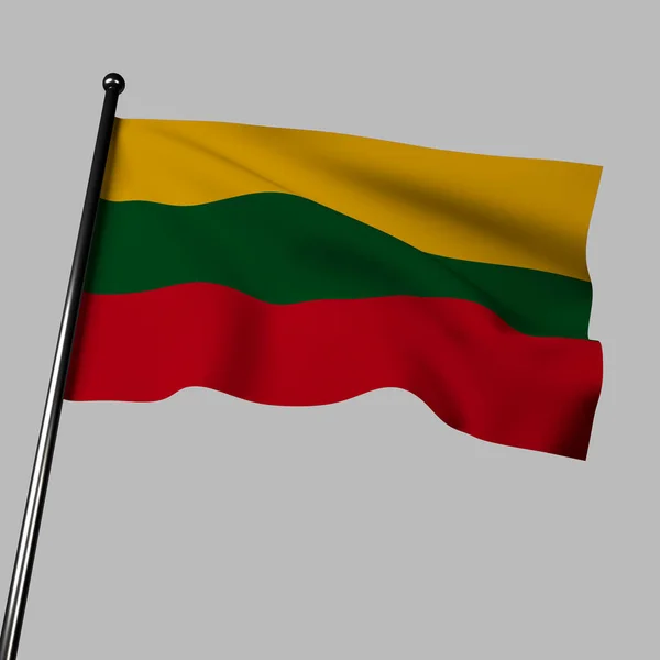 Drapeau Lituanien Flotte Gracieusement Dans Vent Ses Couleurs Jaune Vert — Photo