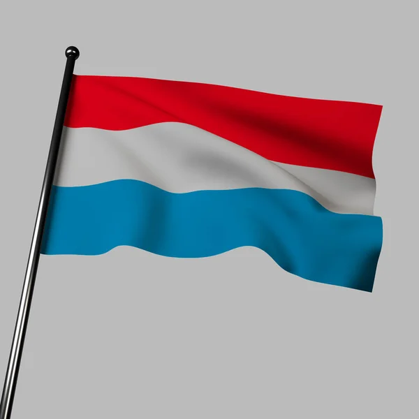 Luxemburgs Flagga Vinkar Vinden Mot Grå Bakgrund Illustration Visar Tricolor — Stockfoto
