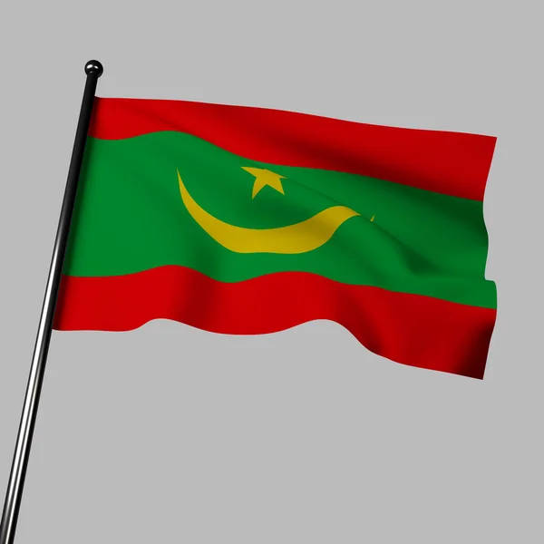 Drapeau Mauritanien Agitant Vent Sur Fond Gris Champ Vert Avec — Photo