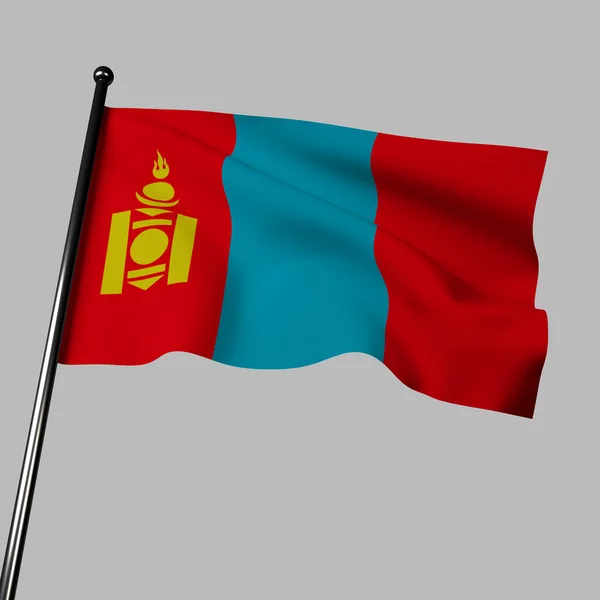 Bandera Mongolia Sobre Fondo Gris Azul Simboliza Cielo Rojo Representa — Foto de Stock