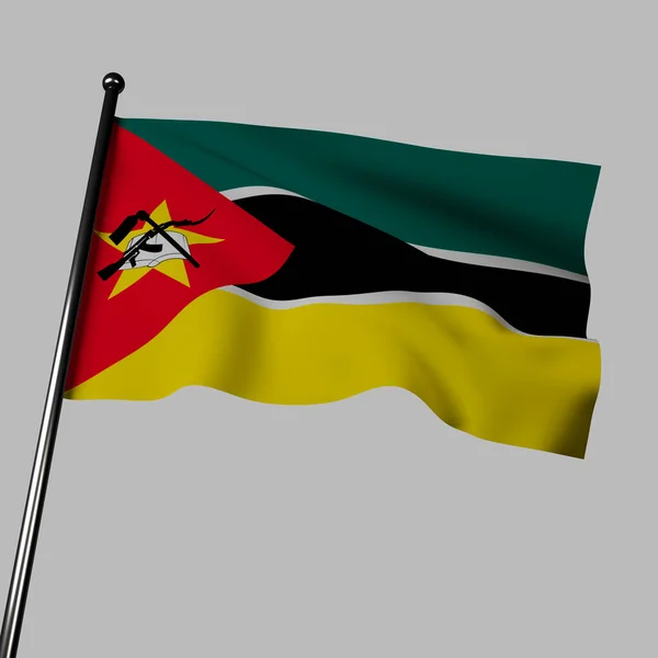 Mozambikaanse Vlag Een Illustratie Zwaait Tegen Een Grijze Achtergrond Het — Stockfoto