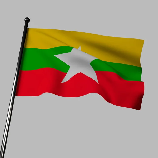 Flaga Związku Myanmar Ilustracja Fale Szarym Tle Jego Żółty Oznacza — Zdjęcie stockowe
