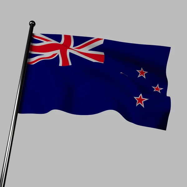 Nya Zeeland Flagga Rendering Vågor Mot Grå Bakgrund Den Har — Stockfoto