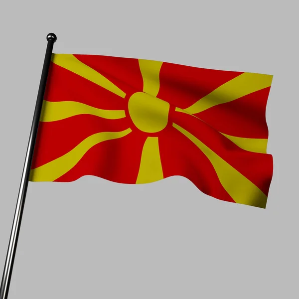 Illustration Norra Makedoniens Flagga Viftar Grå Bakgrund Flaggan Har Ett — Stockfoto