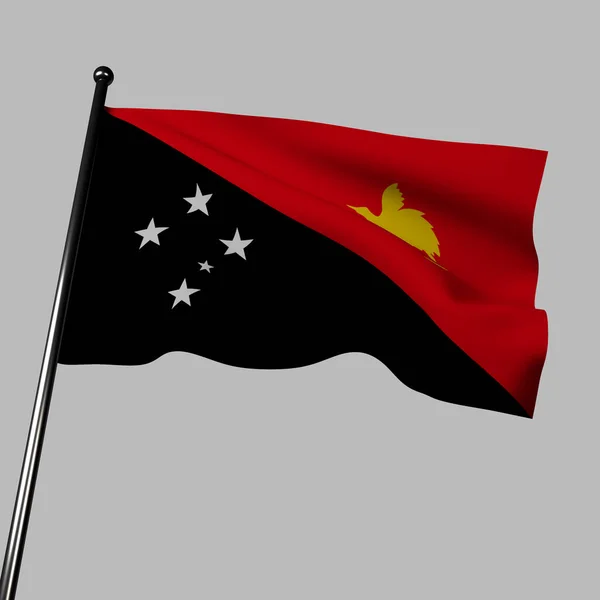 파푸아뉴기니 깃발흔들고 렌더링 빨간색 검은색 노란색 특징이다 빨간색은 용기를 사람을 — 스톡 사진