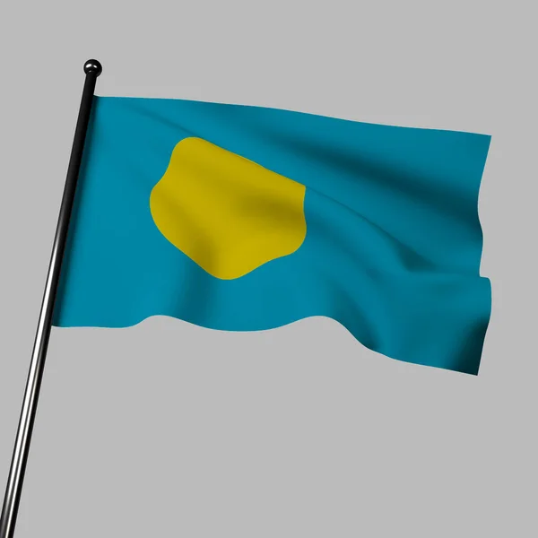 Palau Flagga Blå Med Gul Cirkel Och Gyllene Strålar Representerar — Stockfoto