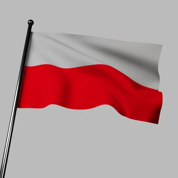 Bandera Polonia Ondea Orgullosamente Con Dos Franjas Horizontales Blanco Rojo — Foto de Stock