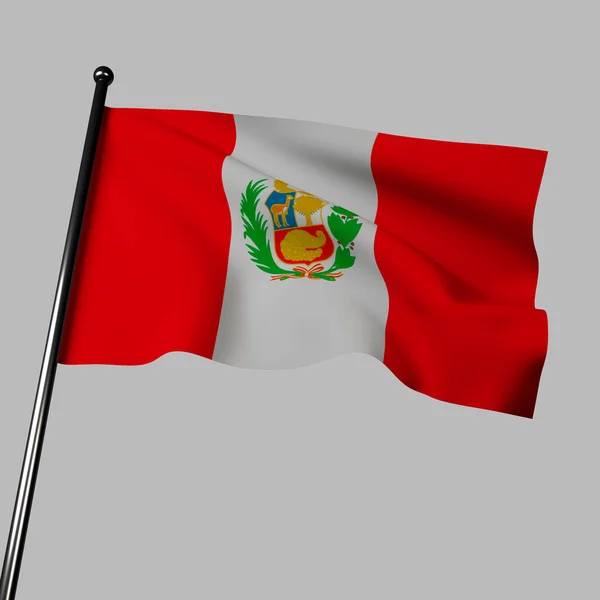秘鲁国旗在3D上出现了三个垂直的红色 白色和红色条纹 中央是国徽 周围环绕着棕榈和月桂树的花环 — 图库照片