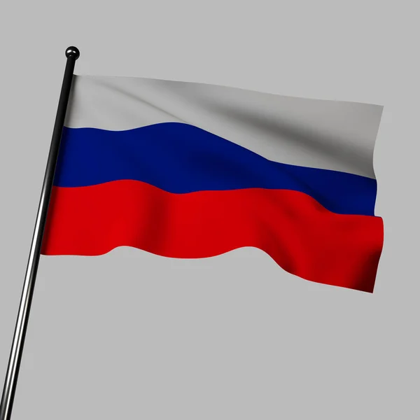 러시아 국기의 자랑스럽게 흔들고 있습니다 국기에는 늘어선 파란색 빨간색 줄무늬가 — 스톡 사진