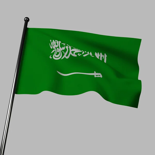 Illustration Drapeau Saoudien Agitant Vent Drapeau Présente Fond Vert Symbolisant — Photo