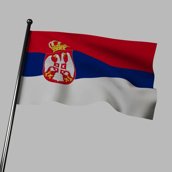 세르비아 국기가 바람에 나부끼는 중앙에는 빨간색 파란색 흰색의 줄무늬가 있으며 — 스톡 사진