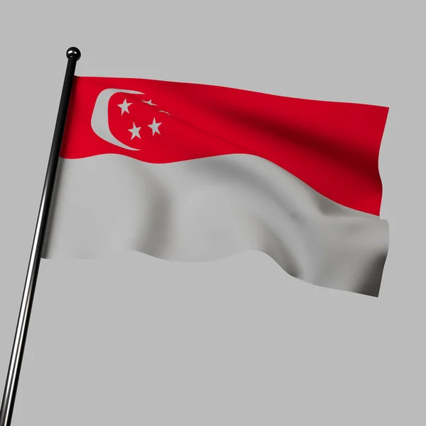 Gri Renkte Sallanan Singapur Bayrağının Görüntüsü Beyaz Yatay Bir Şerit — Stok fotoğraf