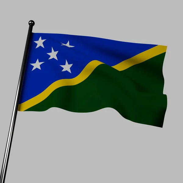 Illustrationen Salomonöarna Flaggvågor Mot Grå Bakgrund Den Har Blå Och — Stockfoto